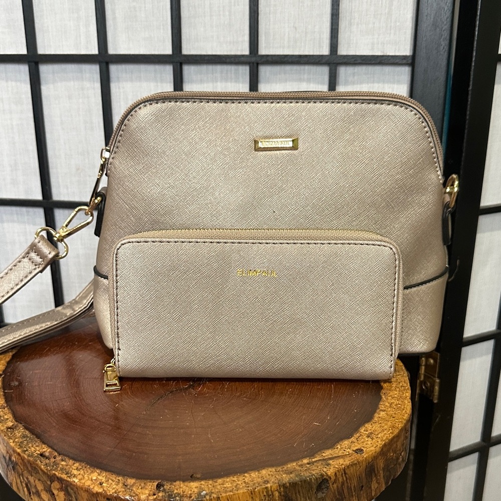 Elim & Paul set Crossbody Bag and Zip Wallet EUC Metallic Light Tan
